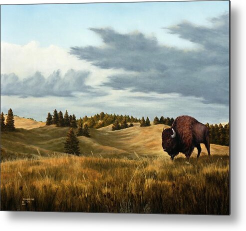 Animal Metal Print featuring the painting Bison Wind Cave Park South Dakota by Rick Bainbridge