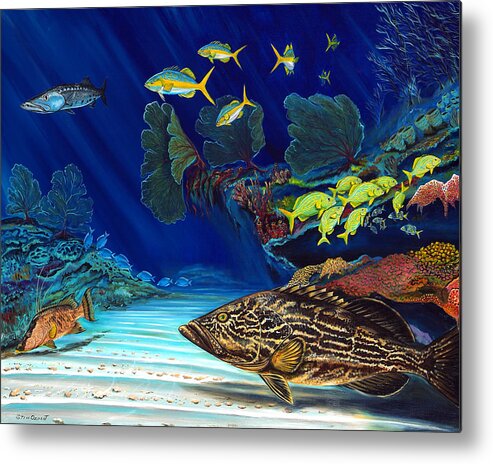 Grouper Metal Print featuring the painting Black grouper reef by Steve Ozment