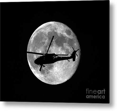 Black Hawk Helicopter Metal Print featuring the photograph Black Hawk Moon by Al Powell Photography USA