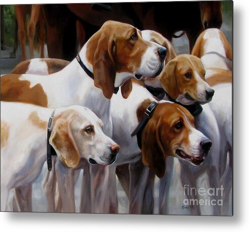 Hound Metal Print featuring the painting Blessing of the Hounds by Janet Crawford