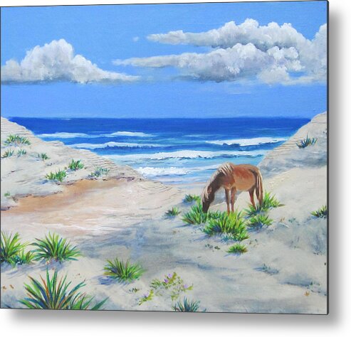 Horse Metal Print featuring the painting Blonde On The Beach by Anne Marie Brown