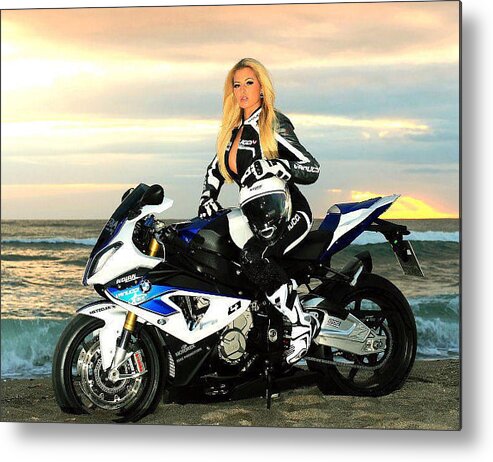 Motorcycle Metal Print featuring the photograph Blonde on the beach by Lawrence Christopher