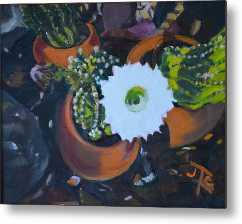 Cactus Metal Print featuring the painting Blooming Cacti by Julie Todd-Cundiff