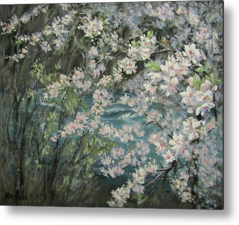 Spring Metal Print featuring the painting Blossoming River by Karen Ilari