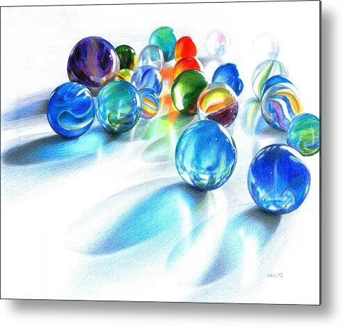 Marble Metal Print featuring the drawing Blue Marble Reflections by Carla Kurt
