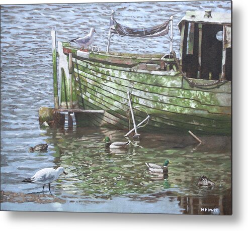 Boat Metal Print featuring the painting Boat Wreck With Sea Birds by Martin Davey
