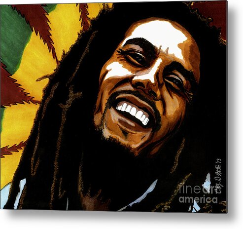 Bob Marley Metal Print featuring the drawing Bob Marley Rastafarian by Cory Still