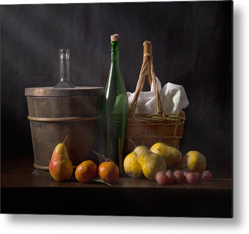 Luis Melendez Metal Print featuring the photograph Bodegon with Cooler-Basquet-Pears and Grapes by Levin Rodriguez