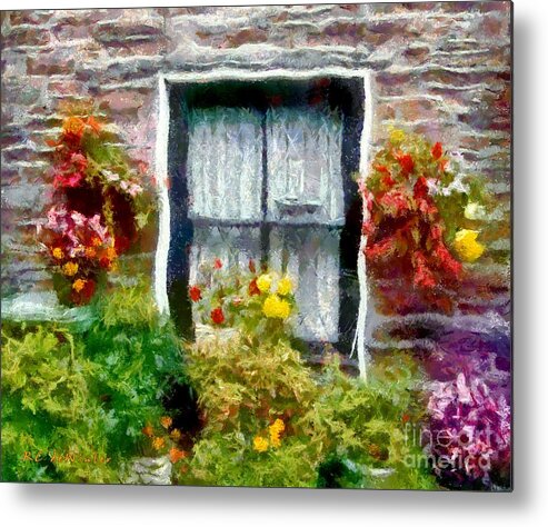 Window Metal Print featuring the painting Brick and Blooms by RC DeWinter