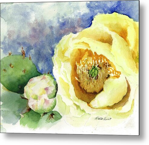 Southwest Metal Print featuring the painting Cactus in Bloom by Maria Hunt