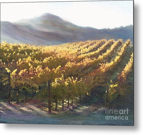 Corde Valle San Martin Ca Metal Print featuring the painting California Vineyard Series Vineyard in the Mist by Artist and Photographer Laura Wrede