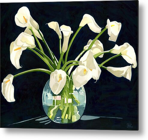 Calla Lily Metal Print featuring the painting Calla Lilies in Vase by Pauline Walsh Jacobson