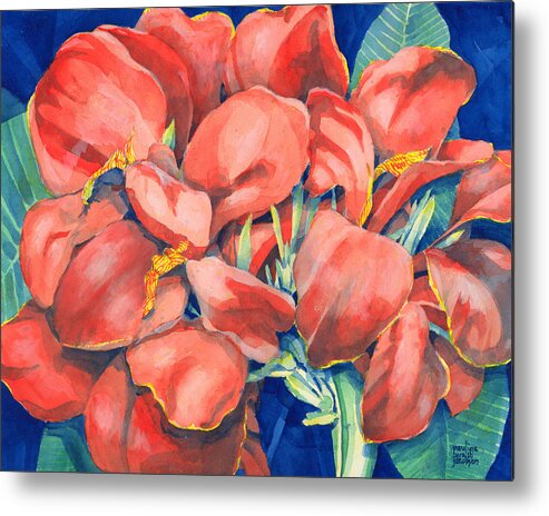 Canna Metal Print featuring the painting Cannas by Pauline Walsh Jacobson