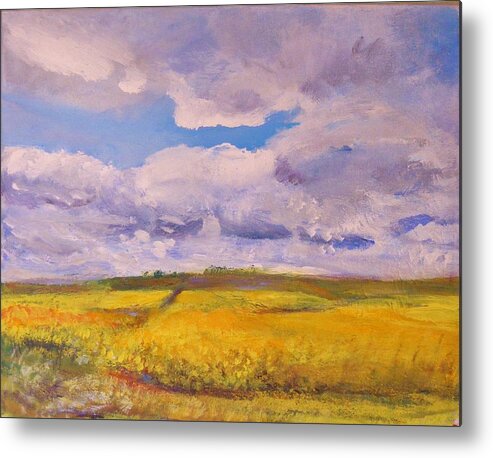 Plein Air Metal Print featuring the painting Canola and Clouds by Helen Campbell