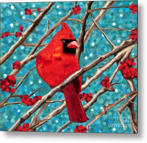 Cardinal Metal Print featuring the painting Cardinal in Winter by Jackie Case
