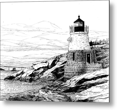 Castle Hill Metal Print featuring the drawing Castle Hill Lighthouse by Beth Johnston