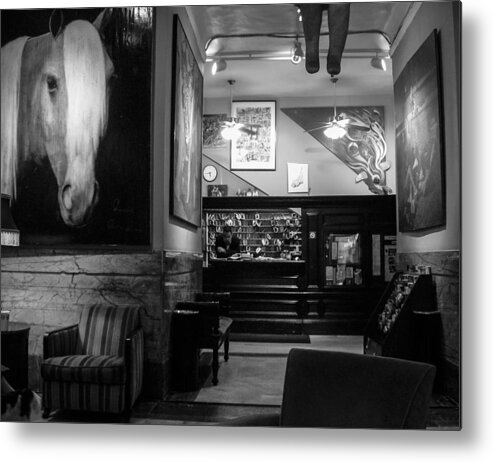 B&w Metal Print featuring the photograph Chelsea Hotel Night Clerk by Frank Winters