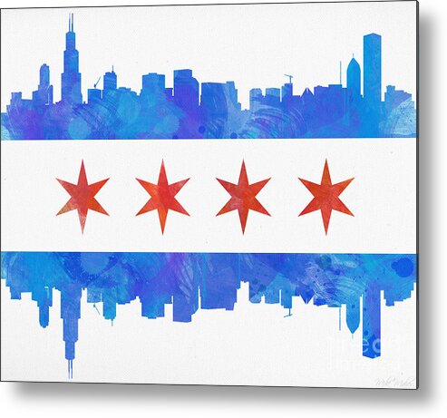 Chicago Metal Print featuring the painting Chicago Flag Watercolor by Mike Maher