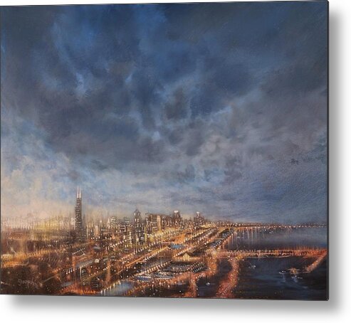 Chicago Metal Print featuring the painting Chicago From Above by Tom Shropshire