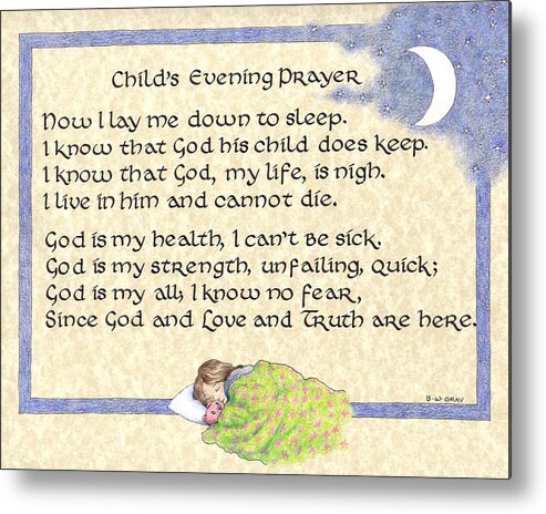 Child's Evening Prayer Metal Print featuring the drawing Child's Evening Prayer by Betsy Gray