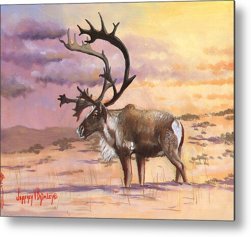 Jeff Metal Print featuring the painting Christmas Caribou by Jeff Brimley