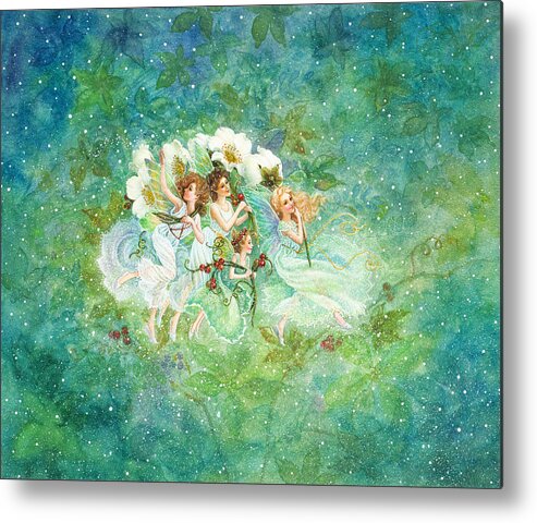Fairies Metal Print featuring the painting Christmas Fairies by Lynn Bywaters