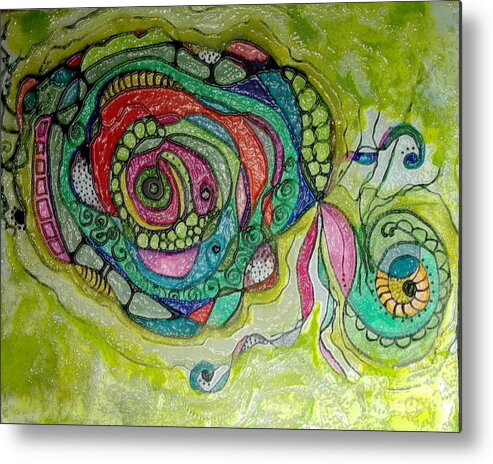Original Acrylic/encaustic Paimting On Canvas Metal Print featuring the mixed media Circles by Ruth Dailey