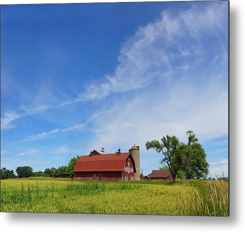 Barn Metal Print featuring the photograph Cirrus Skies and a Red Barn by Leda Robertson