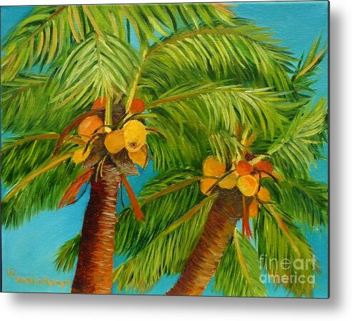 Key West Original Oil Paintings Metal Print featuring the painting Coco's In The Keys - Key West Palm Tree with Coconuts by Shelia Kempf