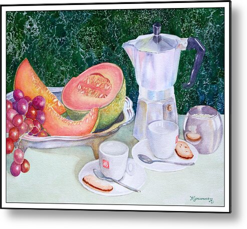 Watercolor Metal Print featuring the painting Coffee Break by Mariarosa Rockefeller