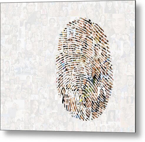 Young Men Metal Print featuring the photograph Collage of faces in fingerprint by John M Lund Photography Inc