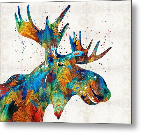 Moose Metal Print featuring the painting Colorful Moose Art - Confetti - By Sharon Cummings by Sharon Cummings