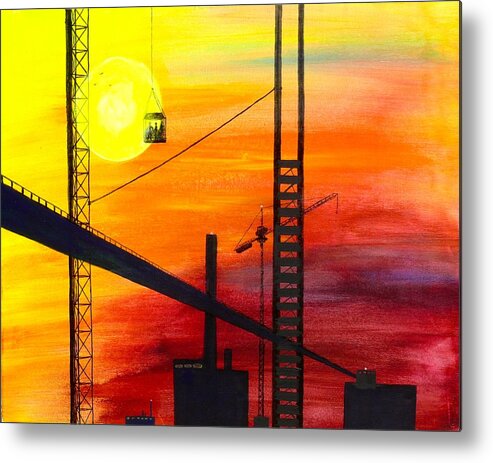 Crane Metal Print featuring the painting Constructing a City by Vic Delnore