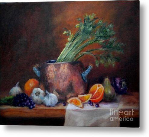 Oil Painting Metal Print featuring the painting Copper Pot Still Life by Wendy Ray