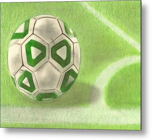Fotbul Metal Print featuring the drawing Corner Kick by Troy Levesque