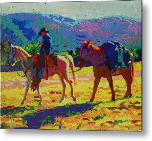 Cowboy And Pack Mule Metal Print featuring the painting Cowboy and Pack Mule 2 by Thomas Bertram POOLE