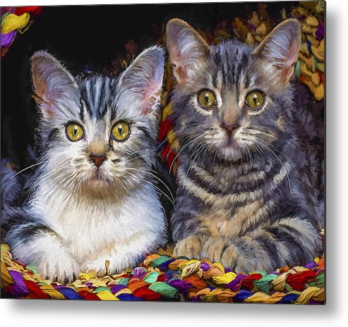 Cat Metal Print featuring the painting Curious Kitties by David Wagner