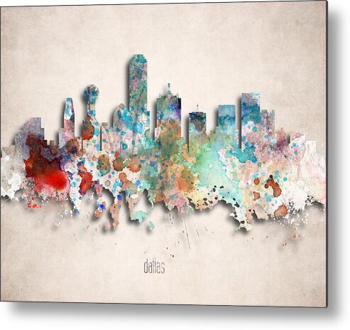 Dallas Metal Print featuring the digital art Dallas Painted City Skyline by World Art Prints And Designs