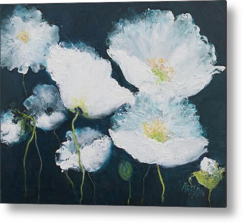 Poppies Metal Print featuring the painting Dancing White Poppies by Jan Matson