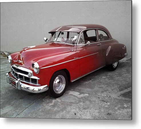 Steve Sperry Mighty Sight Studio Chevy Deluxe Car Photo Red Car Antique Auto Photography Metal Print featuring the photograph Deluxe by Steve Sperry