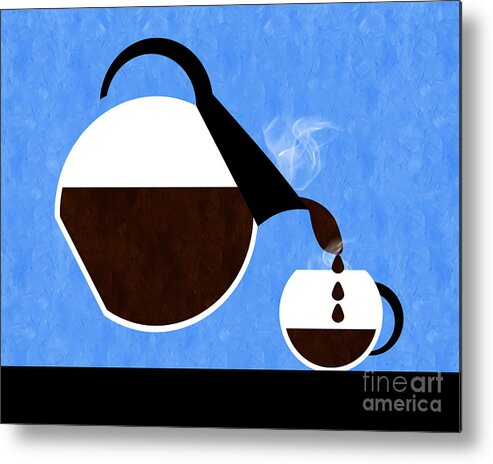 Coffee Metal Print featuring the digital art Diner Coffee Pot And Cup Blue Pouring by Andee Design