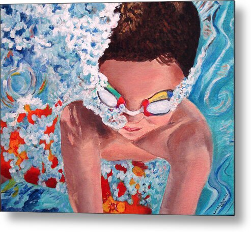 Swimming Metal Print featuring the painting Dive In by Linda Queally