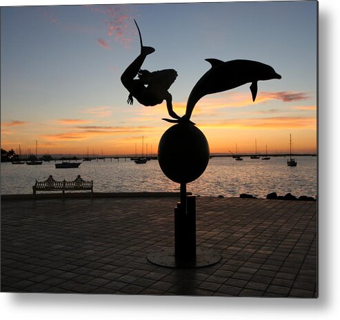 Sculptures Metal Print featuring the photograph Dolphin and Mermaid by Robert McKinstry