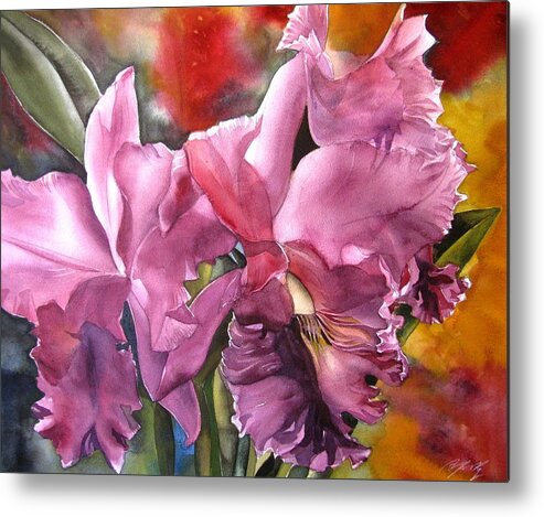 Orchid Metal Print featuring the painting Double Cattleya Orchid by Alfred Ng