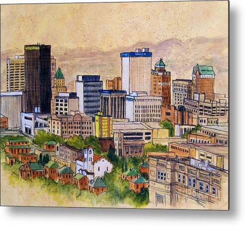 El Paso Metal Print featuring the painting Downtown from Rim Road by Candy Mayer