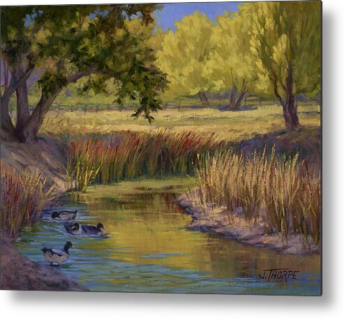 Trees Metal Print featuring the painting Duck Pond by Jane Thorpe