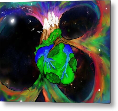 Nature Metal Print featuring the digital art EarthHeart by Jean Sarmiento