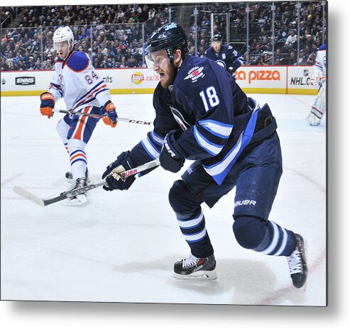 National Hockey League Metal Print featuring the photograph Edmonton Oilers V Winnipeg Jets by Lance Thomson