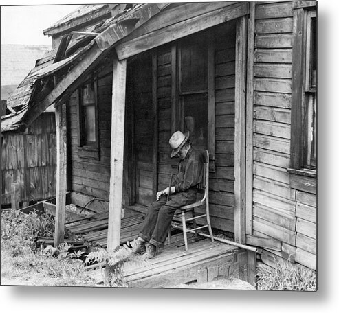 1936 Metal Print featuring the photograph Elderly Man Doses On His Porch by Underwood Archives