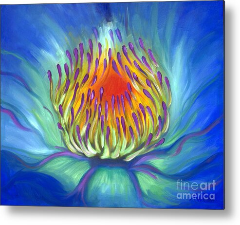 Vibrant Metal Print featuring the painting Electric Water Lily by Audrey Peaty